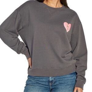 Women's Wildfox Graphic Broken Heart Print Crewneck Sweater Gray Size Medium